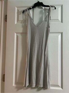 Striped Tie-Shoulder Mini Dress in White and Black